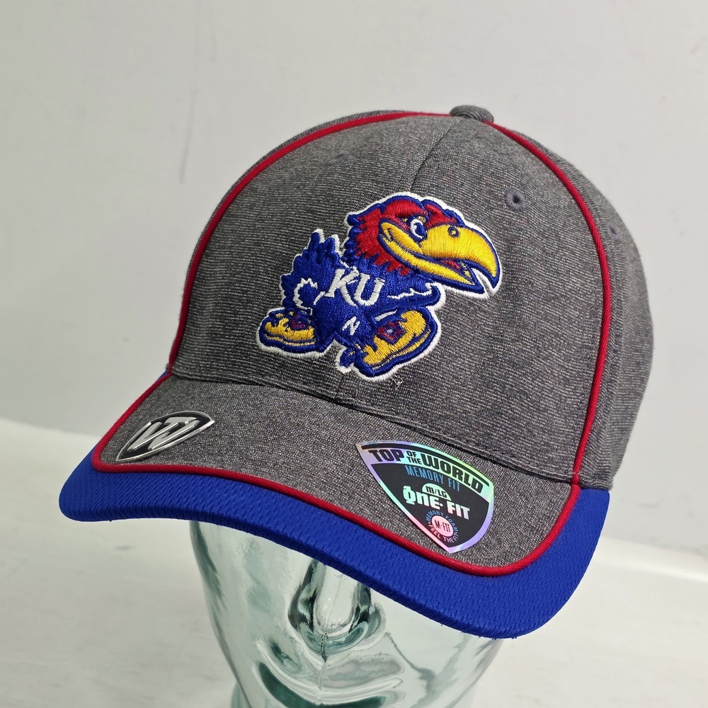 Kansas Jayhawks KU Fitted Hat NCAA Top‎ Of The World Memory Foam Fit Sz M/L New!